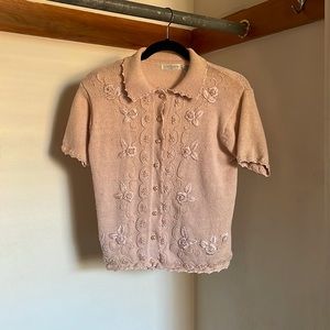 Yarnworks Embroidered Cardigan w/ Collar - In Soft Pink, Size S